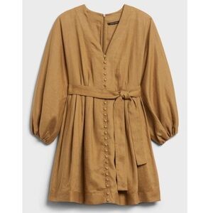 BANANA REPUBLIC Linen Balloon Sleeve Mini Dress Mustard